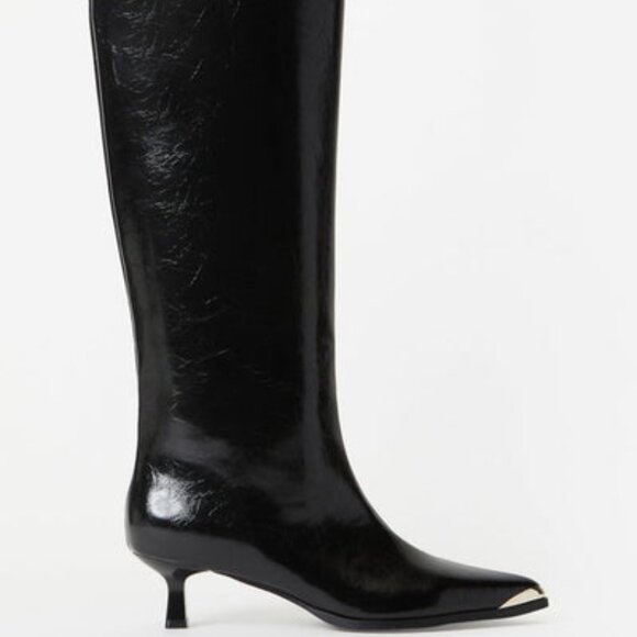 SHOEDAZZLE KNEE HI BOOTS FAUX LEATHER 1" KITTEN HEEL INNER ZIP TRUE TO SIZE - Picture 1 of 9